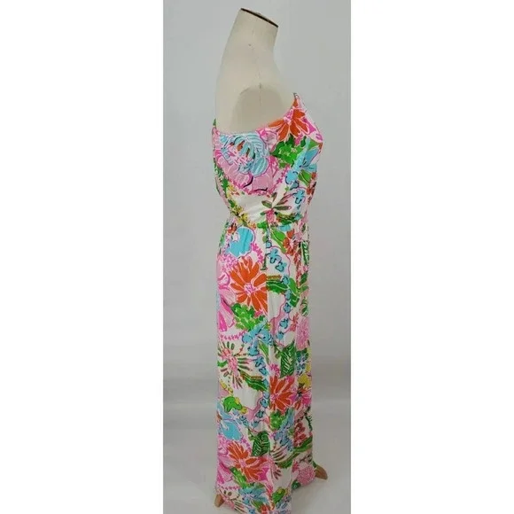 NWT Lilly Pulitzer Target Maxi Dress Size Small Nosey Posey Strapless White Pink - Picture 7 of 11